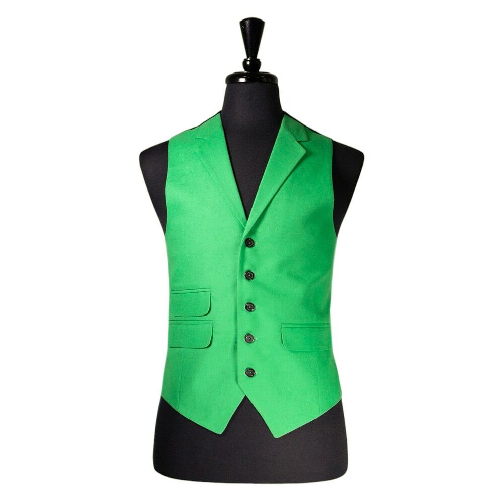 Mens Green Vest 40R Cotton Wool Waistcoat Wedding Prom Formal Preppy Groomsmen